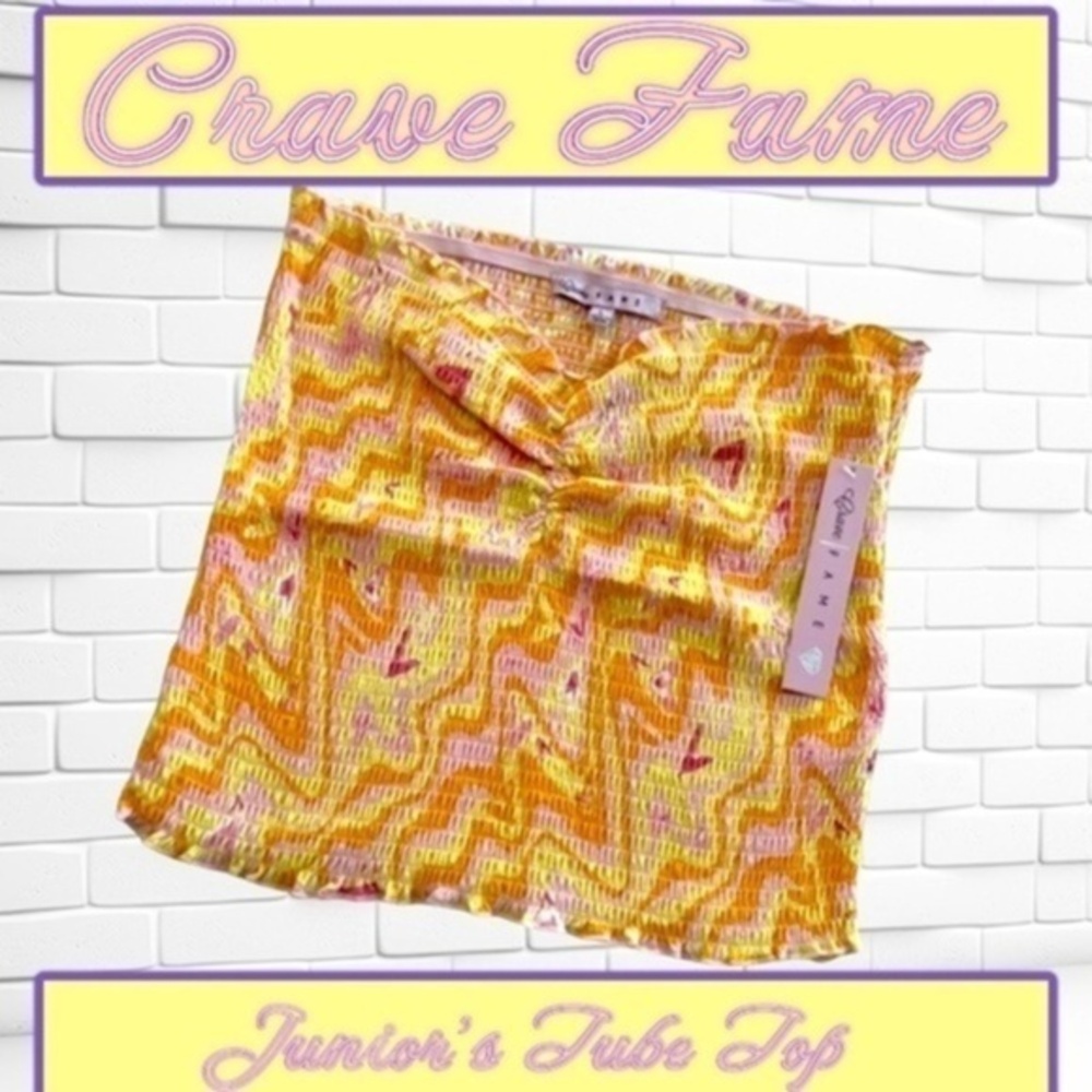 CRAVE FAME Juniors' Smocked Tube Top in Tangerine Combo NWT/Lg